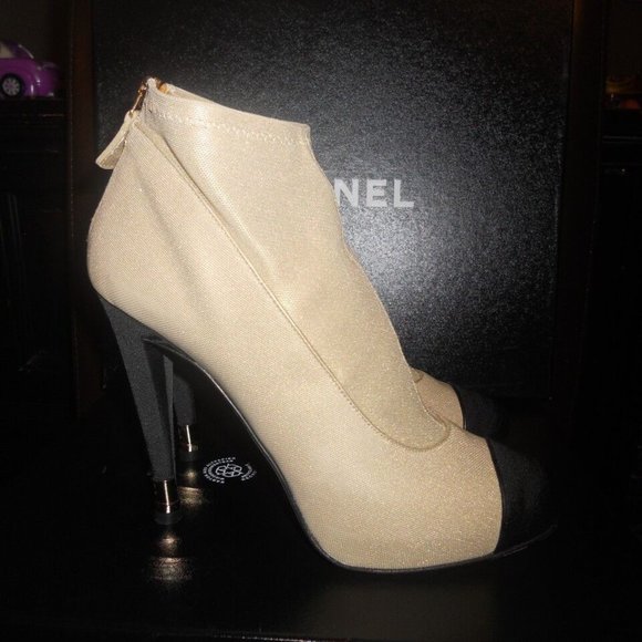 CHANEL Stretch Mesh Satin Ankle Bootie Boots Shoes CC Logo Heel - Picture 6 of 13